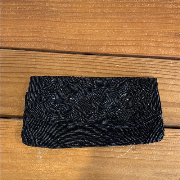 Vintage Handbags - Vintage Black Floral Clutch Wristlet